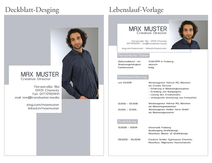 Gestaltung Bewerbungsdesign Gestaltetes Deckblatt und Lebenslauf